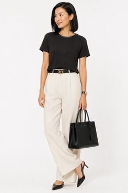 Madewell Leather Trim Tee Black Short Sleeve Top Medium EUC